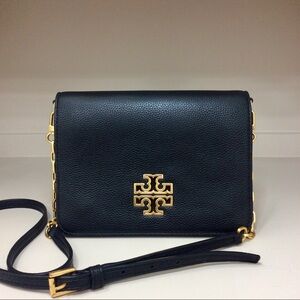 Authentic Tory Burch Britten Combo Crossbody Bag Purse Handbag Black Leather
